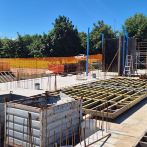 Immagine di cantiere della casa di Schio, progetto strutturale di ORIGINE Ingegenria.